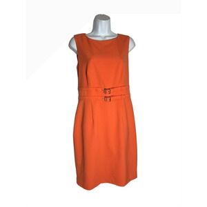 Calvin Klein Dress Size 10‎ Bright Orange Sleeveless Sheath Dress Buckle Detail